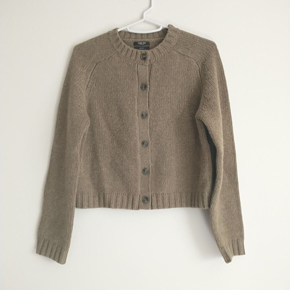 Massimo Dutti Cardigan Sweater Womens XS/S*Brown Wool Cropped Chunky Oversized